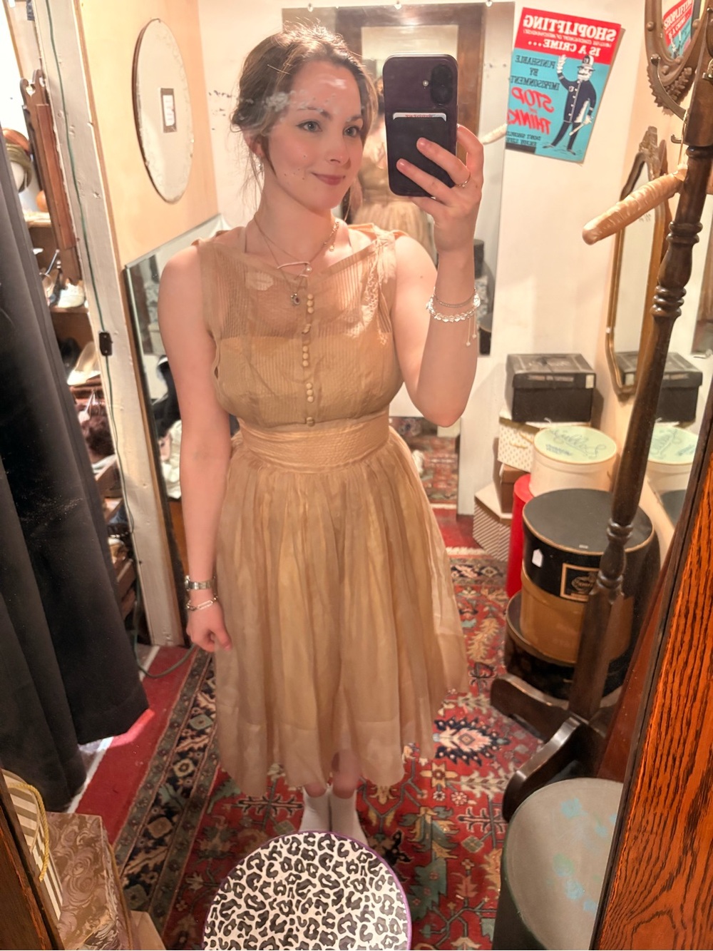Sleeveless Beige Fit-and-Flare Dress - Picture 3 of 6